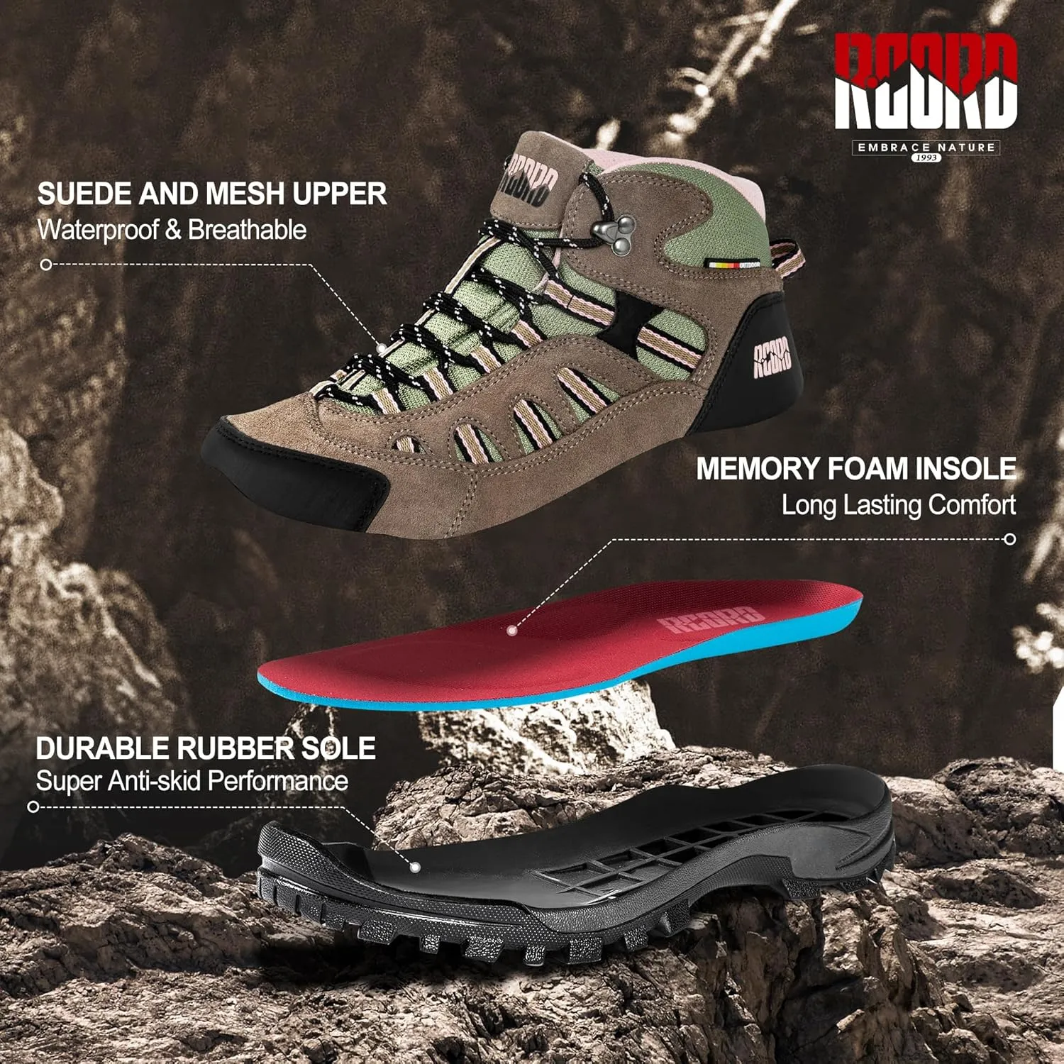 @ R CORD Womens Hiking Boots Waterproof Lightweight Hiking Boots Women Ankle Support Hiking Shoes Backpacking Boots Breathable Non-slip Hiking Boot for Outdoors