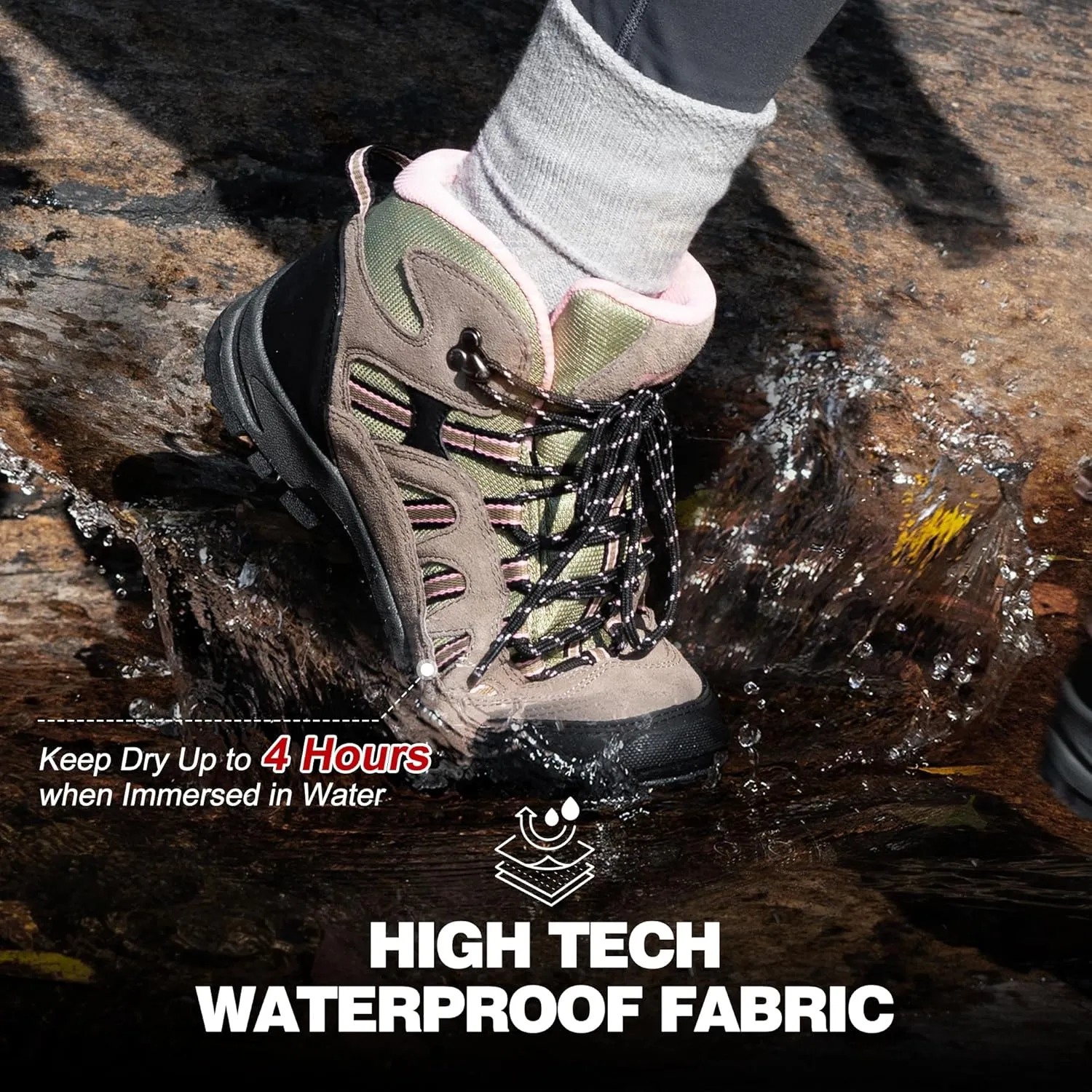 @ R CORD Womens Hiking Boots Waterproof Lightweight Hiking Boots Women Ankle Support Hiking Shoes Backpacking Boots Breathable Non-slip Hiking Boot for Outdoors