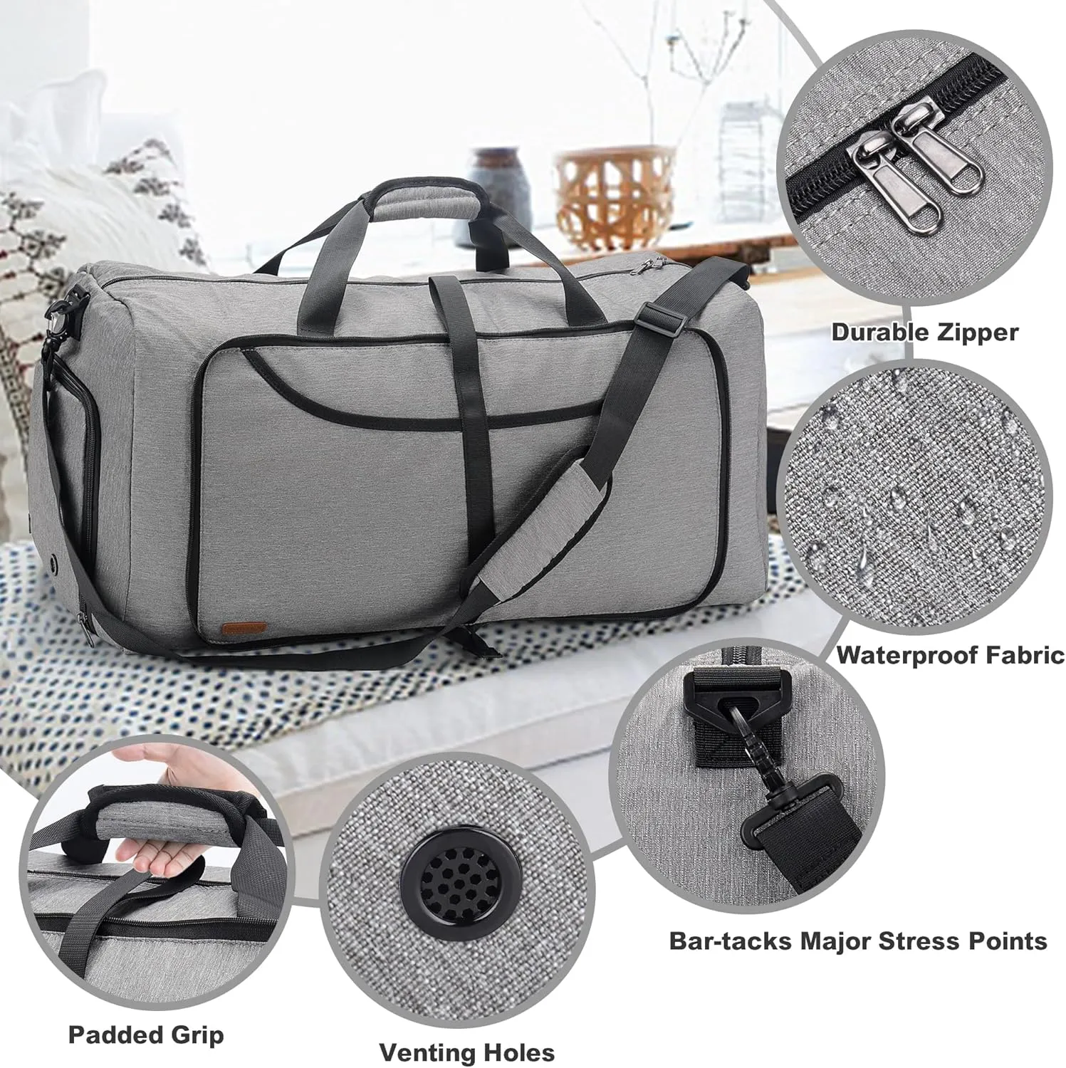 150L Duffle Bag for Travel, Extra Large Foldable Waterproof Travel Duffel Bags Weekender Overnight Bag for Men and Women with Shoe Compartment (Gray)