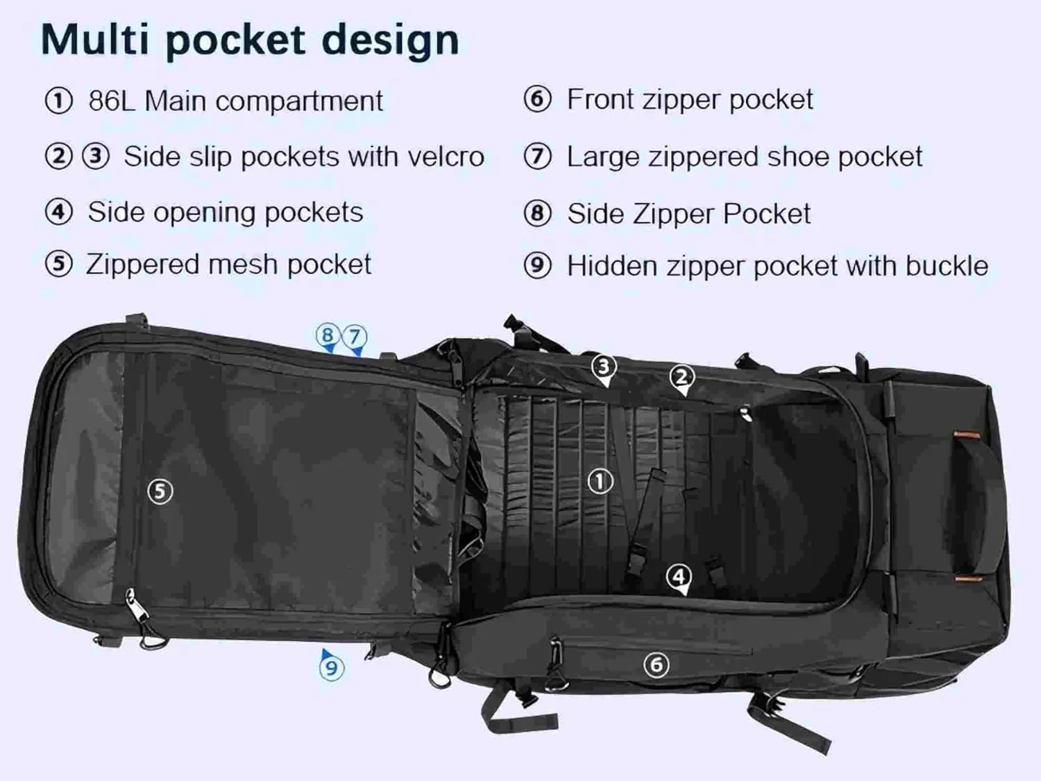 29" 86L Foldable Wheeled Duffle Bag, Waterproof Travel Rolling Backpack with Quilted Bottom, Black