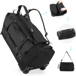29" 86L Foldable Wheeled Duffle Bag, Waterproof Travel Rolling Backpack with Quilted Bottom, Black