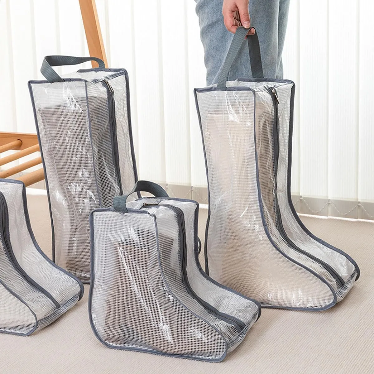 3-Pack Boot Bags for Cowboy Boot Storage,Shoe Bags for Travel,Portable Dust-Proof,Suitable for Short Boots,Gray,Short Style