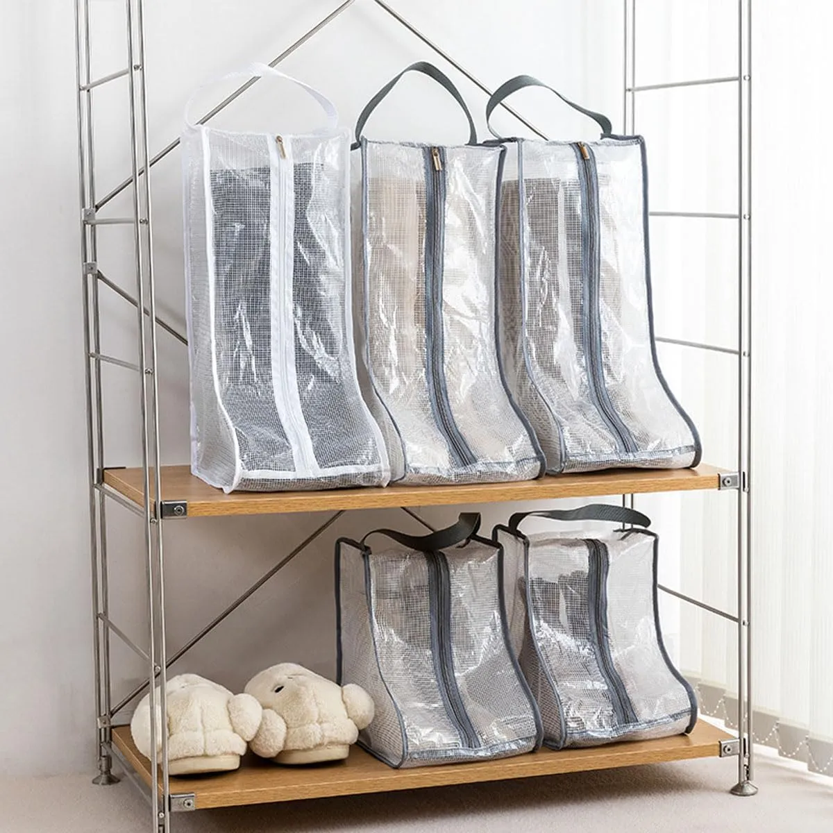 3-Pack Boot Bags for Cowboy Boot Storage,Shoe Bags for Travel,Portable Dust-Proof,Suitable for Short Boots,Gray,Short Style
