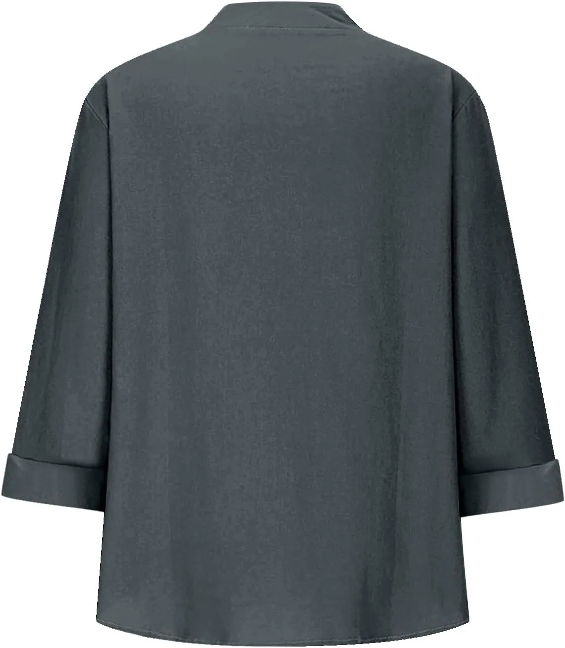 3/4 Sleeve Linen Tops for Women Loose Fit V Neck Button Down Henley Shirts Cute Summer Beach Tee Shirts with Pocket
