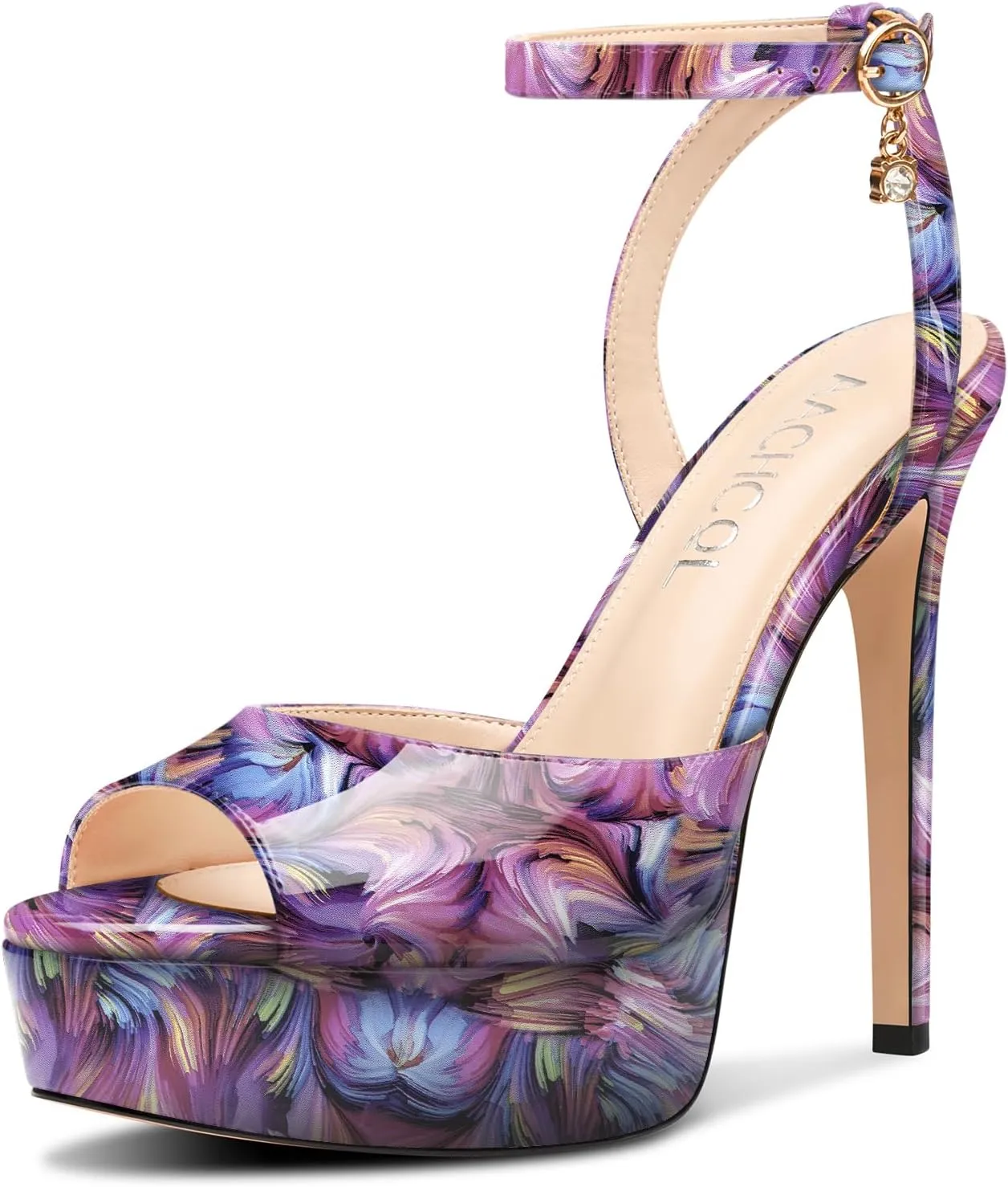 Aachcol Platform High Heel Sandals Peep Open Toe Stiletto Heels Ankle Strap Slingback Sexy Dress Shoes Wedding 5.1 Inches Heels