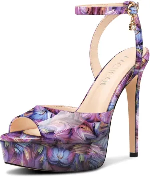 Aachcol Platform High Heel Sandals Peep Open Toe Stiletto Heels Ankle Strap Slingback Sexy Dress Shoes Wedding 5.1 Inches Heels