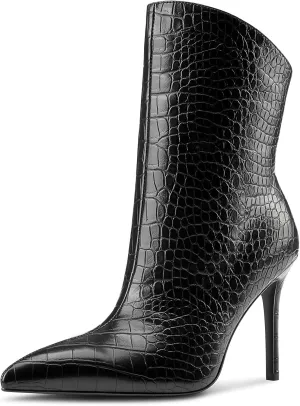Aachcol Womens Stiletto High Heel Ankle Boots Pointed Toe Mid Calf Boots Slip-on Wide Calf Fashion Dress Shoes Booties 3.9 Inches Heels