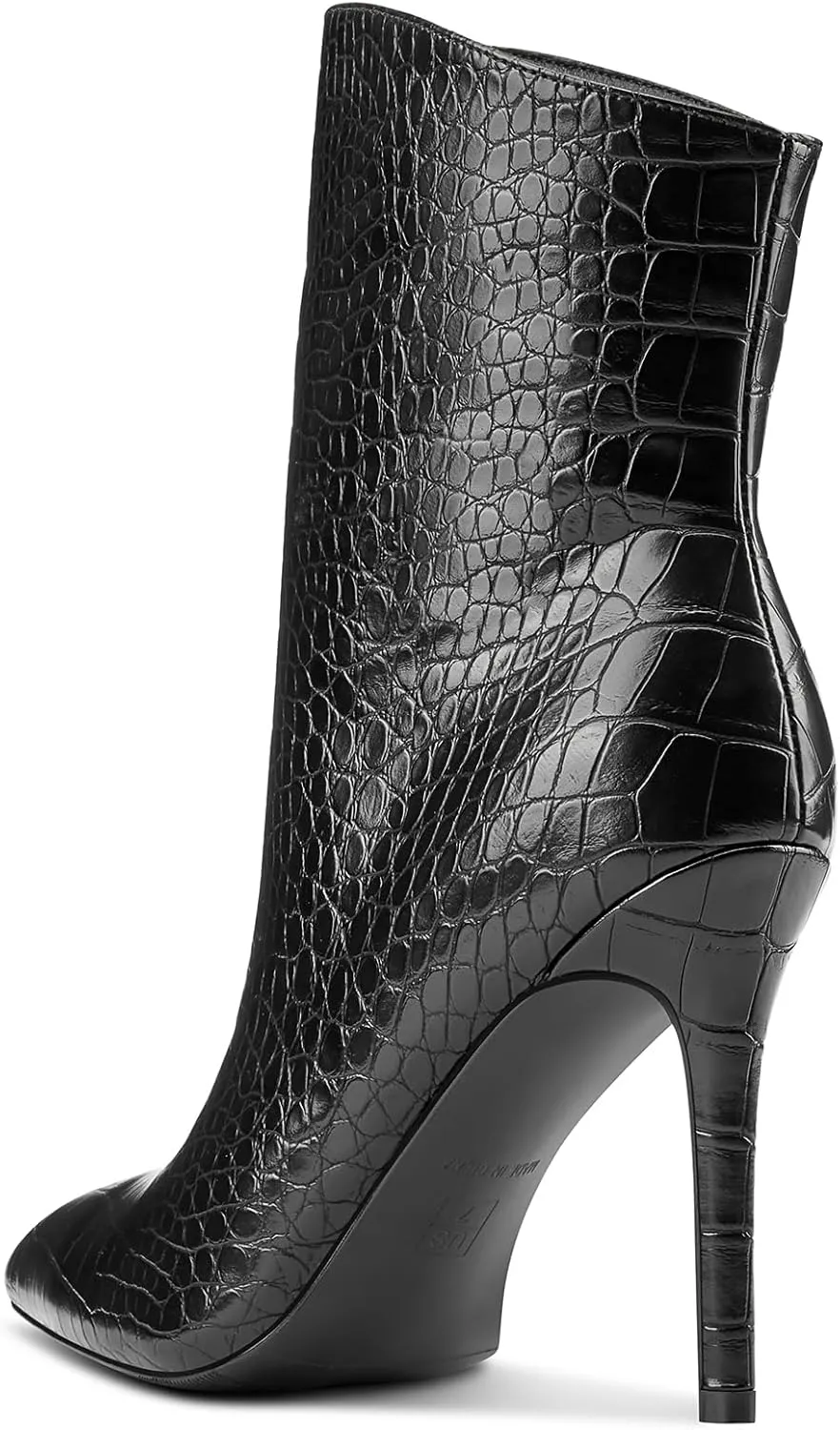 Aachcol Womens Stiletto High Heel Ankle Boots Pointed Toe Mid Calf Boots Slip-on Wide Calf Fashion Dress Shoes Booties 3.9 Inches Heels