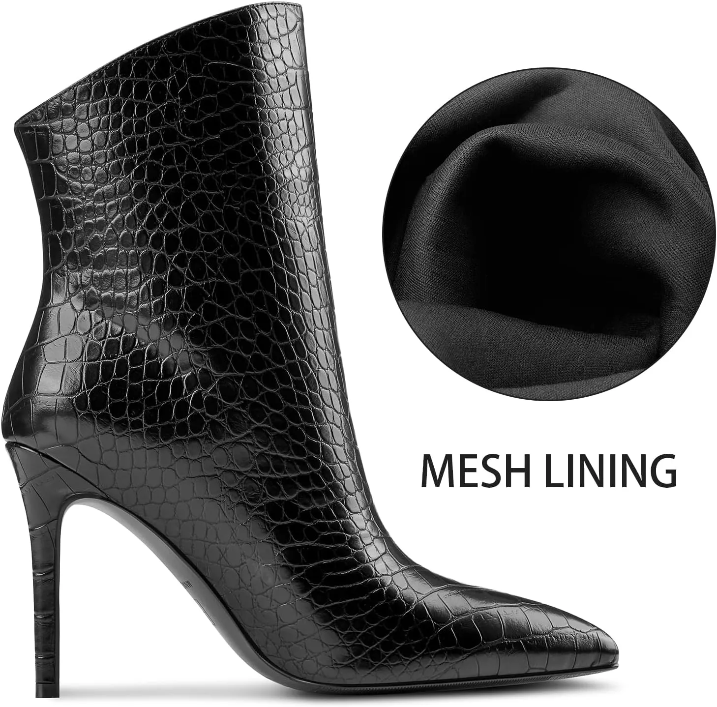 Aachcol Womens Stiletto High Heel Ankle Boots Pointed Toe Mid Calf Boots Slip-on Wide Calf Fashion Dress Shoes Booties 3.9 Inches Heels