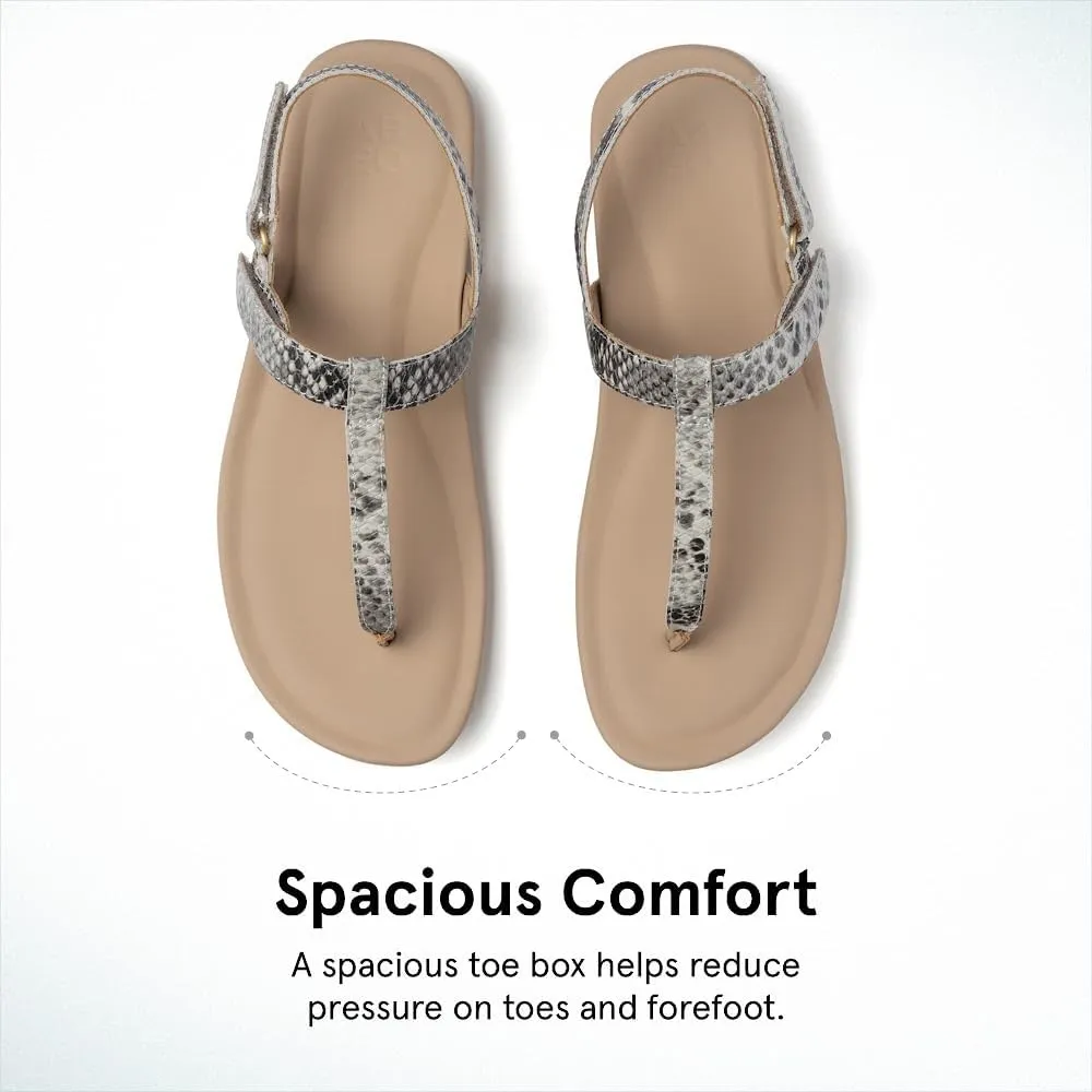 ABEO Women's Oasis T-Strap Arch Support Sandals | Black Flat Sandals with Built-In Orthotic & Metatarsal Pads
