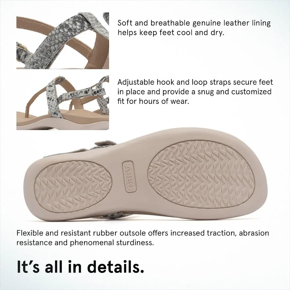 ABEO Women's Oasis T-Strap Arch Support Sandals | Black Flat Sandals with Built-In Orthotic & Metatarsal Pads