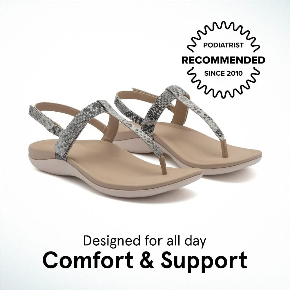 ABEO Women's Oasis T-Strap Arch Support Sandals | Black Flat Sandals with Built-In Orthotic & Metatarsal Pads