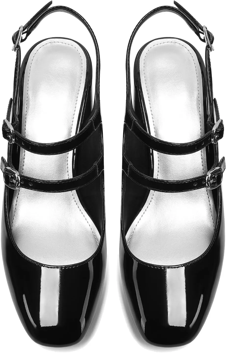 Adrizzlein Women Mary Janes Pumps Round Toe Strappy Chunky Heel Pumps with Adjustable Buckle