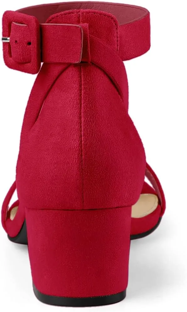 Allegra K Women's Ankle Strap Block Low Heel Sandal