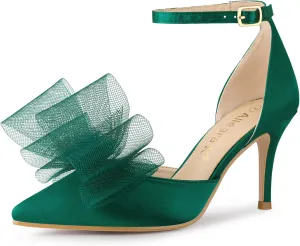 Allegra K Women's Bow Tie Ankle Strap Stiletto High Heels Pumps