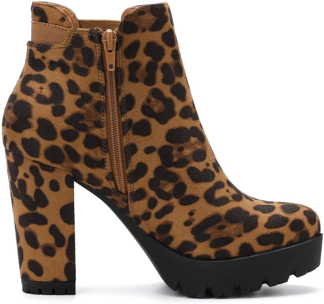 Allegra K Women's Chunky High Heel Platform Ankle Boots