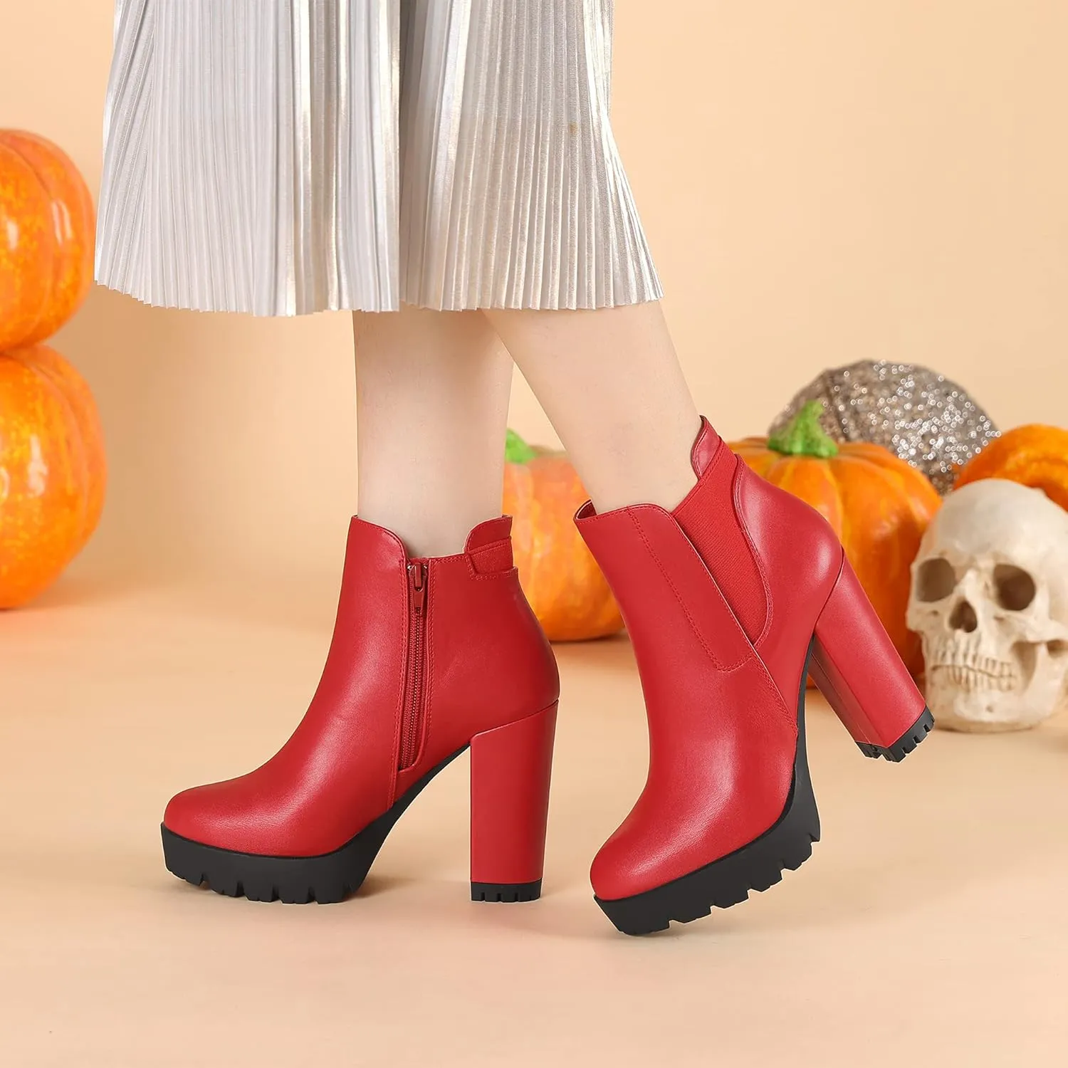 Allegra K Women's Chunky High Heel Platform Ankle Boots