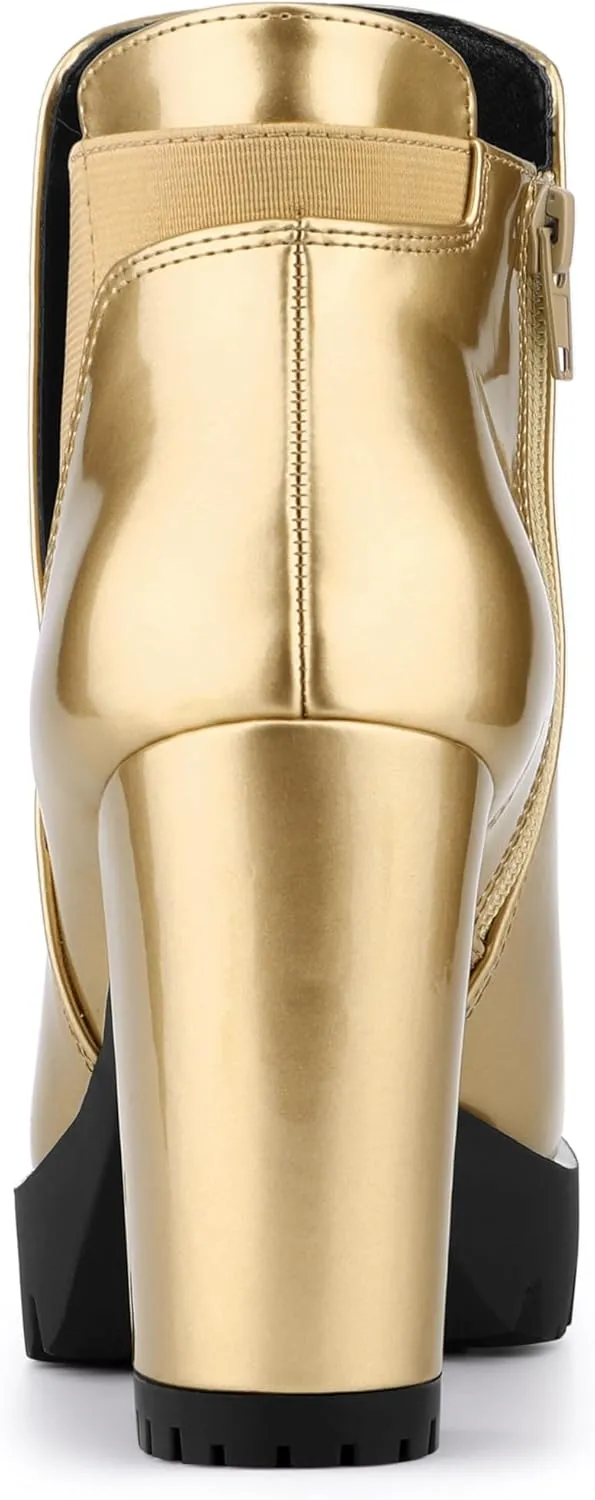 Allegra K Women's Chunky High Heel Platform Ankle Boots