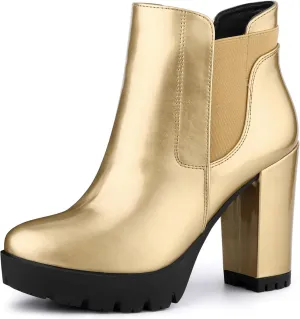 Allegra K Women's Chunky High Heel Platform Ankle Boots