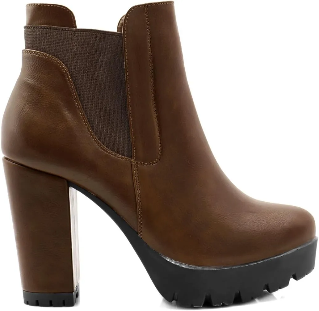 Allegra K Women's Chunky High Heel Platform Ankle Boots