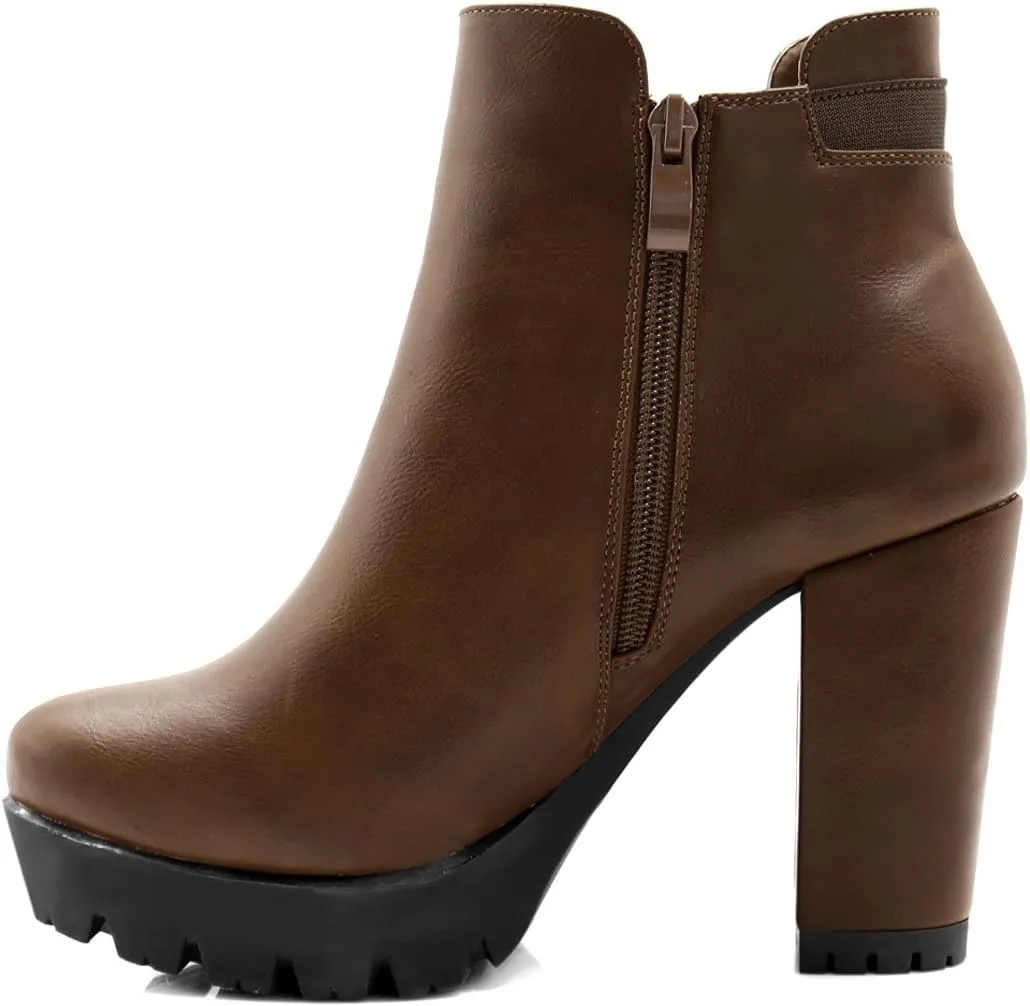 Allegra K Women's Chunky High Heel Platform Ankle Boots