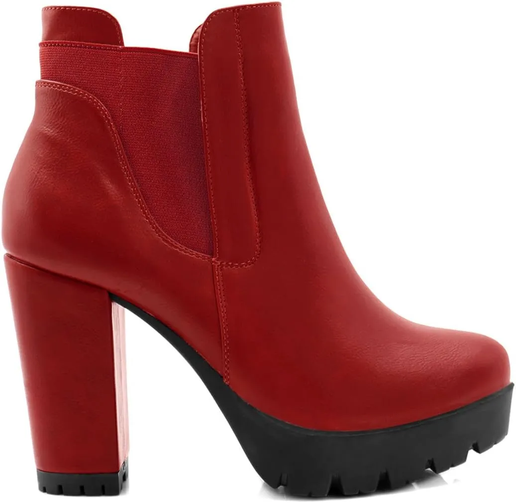 Allegra K Women's Chunky High Heel Platform Ankle Boots