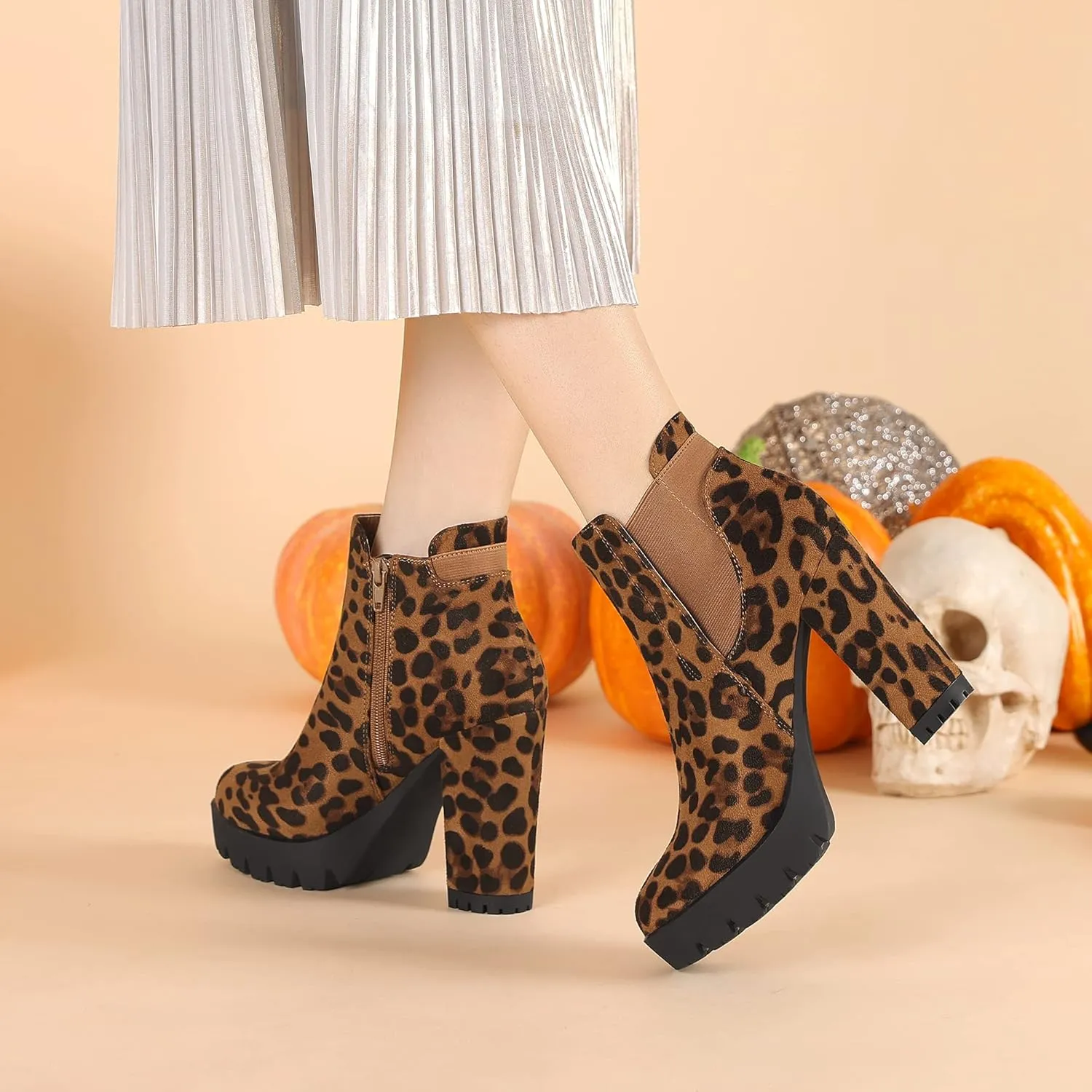 Allegra K Women's Chunky High Heel Platform Ankle Boots
