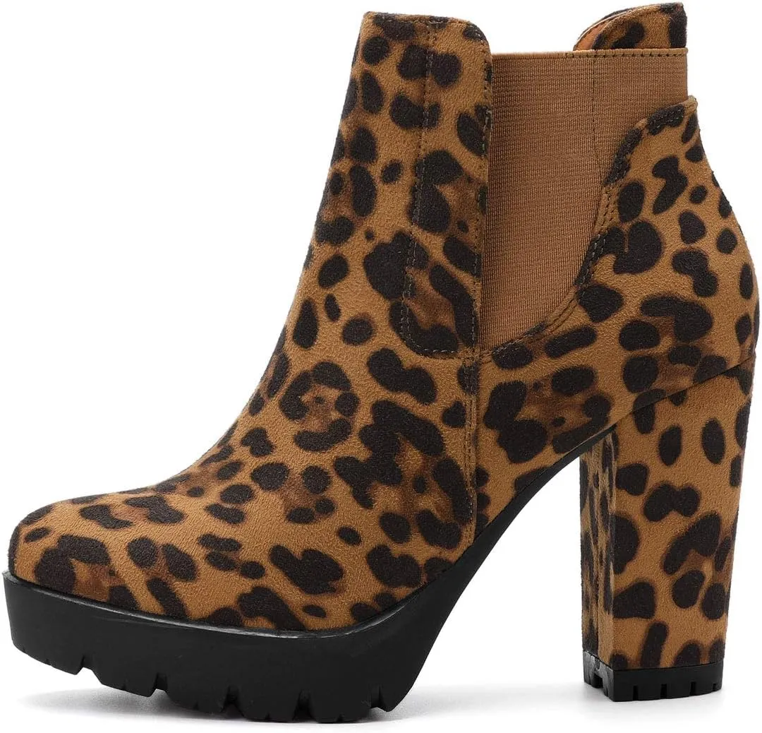Allegra K Women's Chunky High Heel Platform Ankle Boots