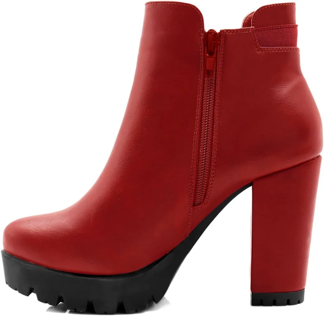Allegra K Women's Chunky High Heel Platform Ankle Boots