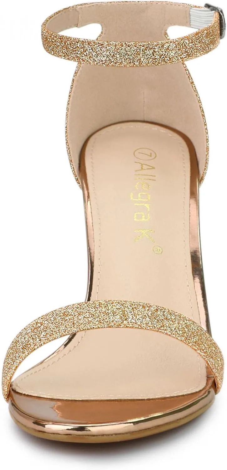 Allegra K Women's Glitter Ankle Strap Chunky Heels Sandals
