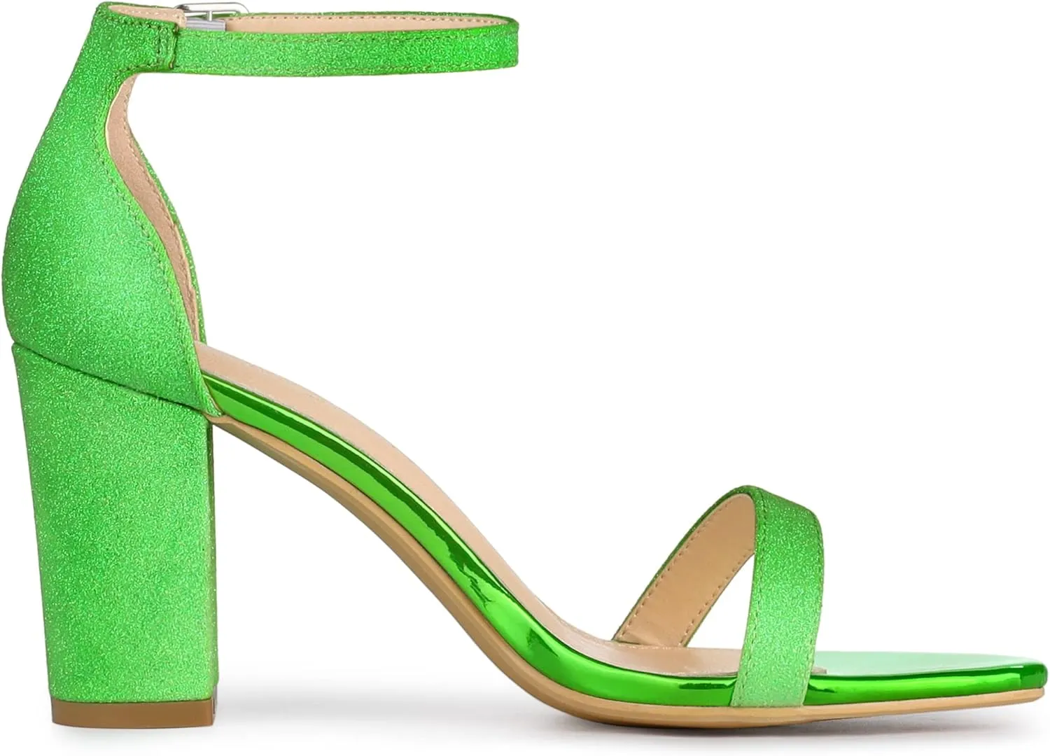 Allegra K Women's Glitter Ankle Strap Chunky Heels Sandals