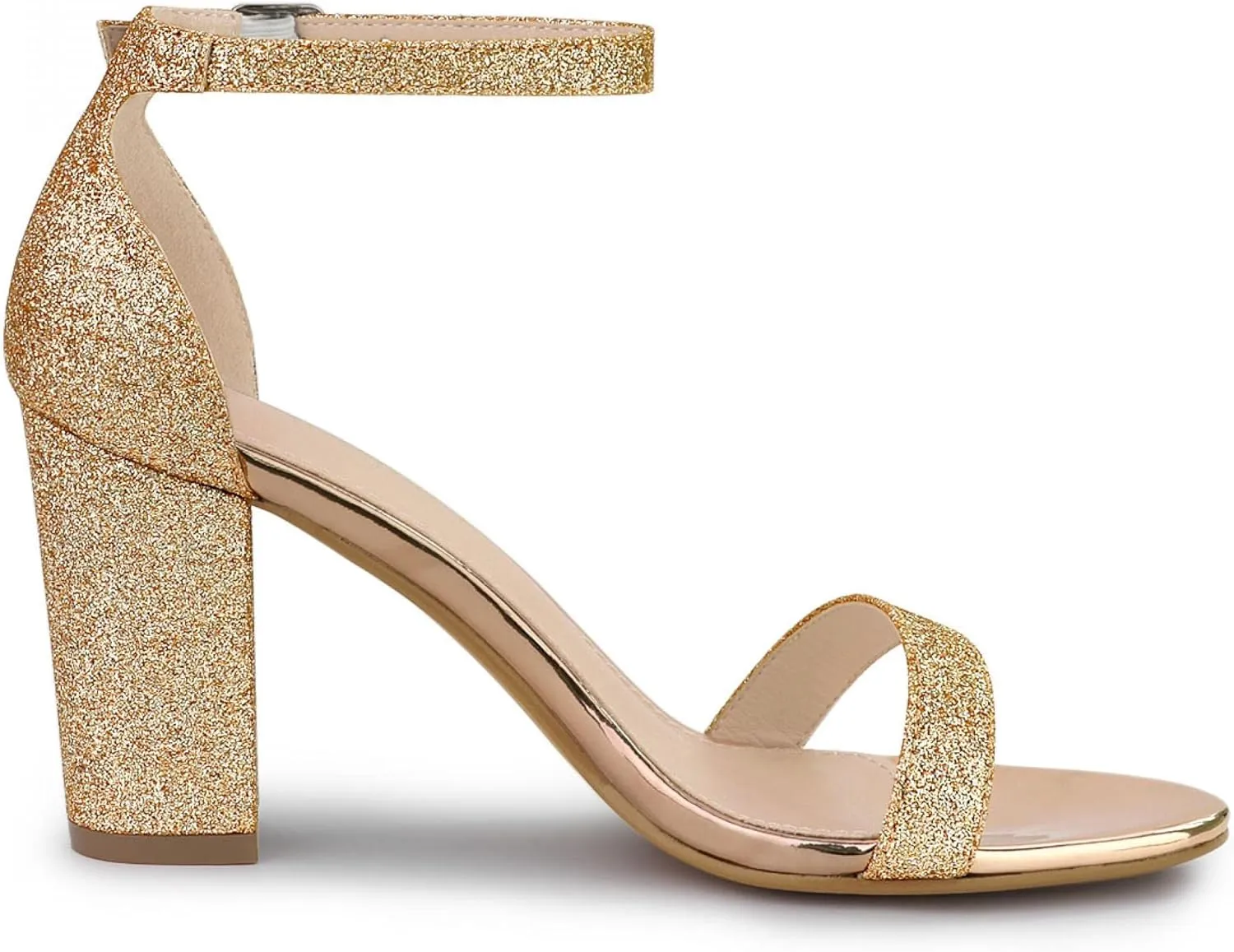 Allegra K Women's Glitter Ankle Strap Chunky Heels Sandals