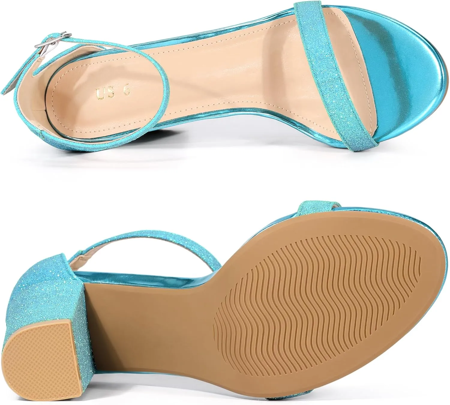 Allegra K Women's Glitter Ankle Strap Chunky Heels Sandals