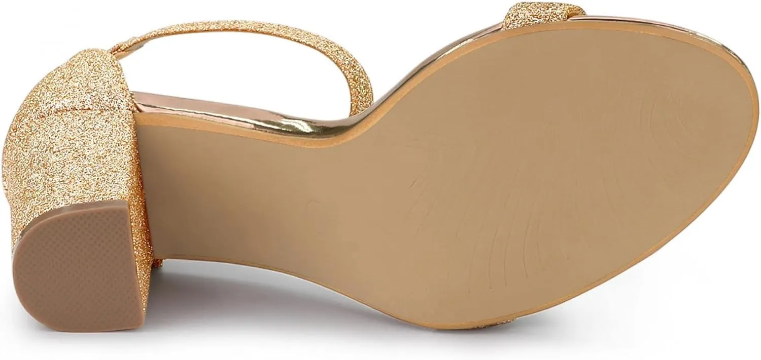 Allegra K Women's Glitter Ankle Strap Chunky Heels Sandals