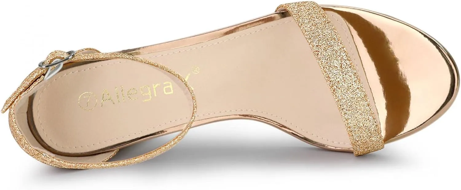 Allegra K Women's Glitter Ankle Strap Chunky Heels Sandals