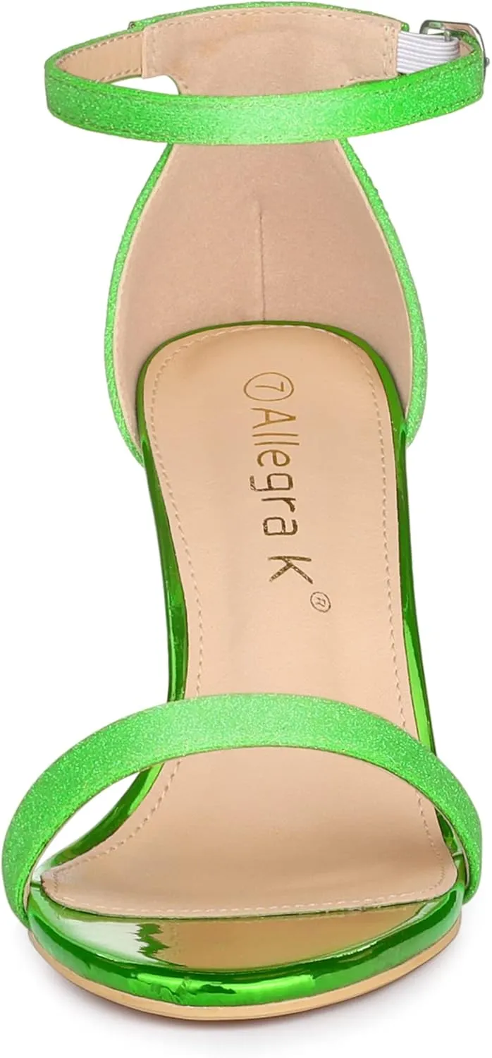 Allegra K Women's Glitter Ankle Strap Chunky Heels Sandals