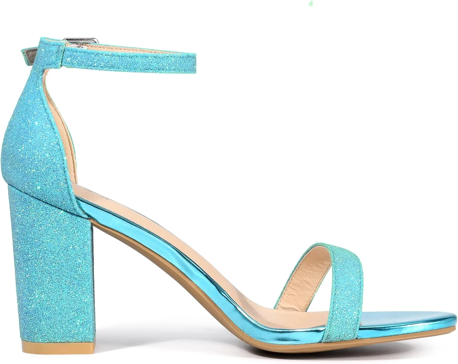 Allegra K Women's Glitter Ankle Strap Chunky Heels Sandals