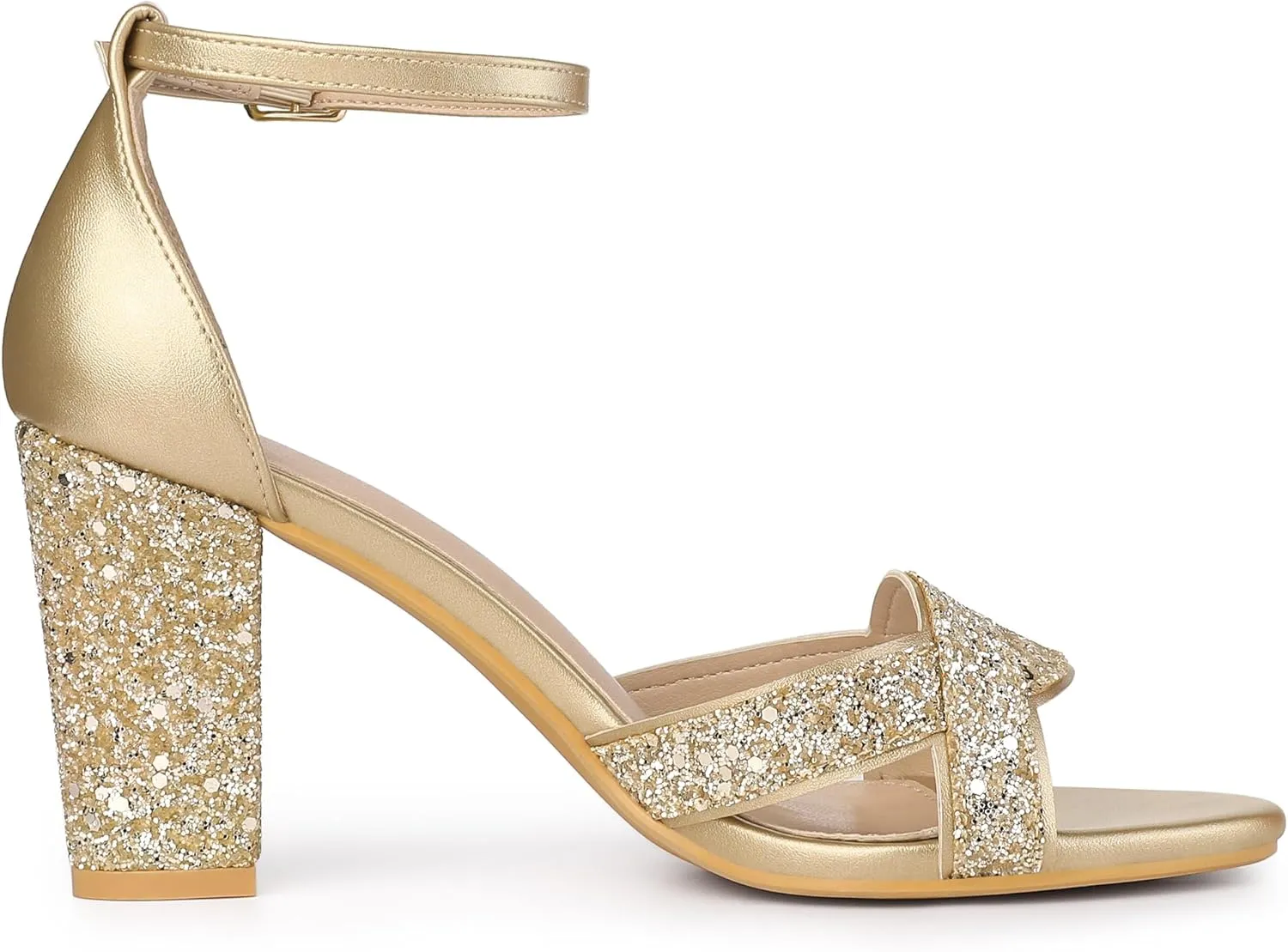Allegra K Women's Glitter Ankle Strap High Chunky Heel Sandals