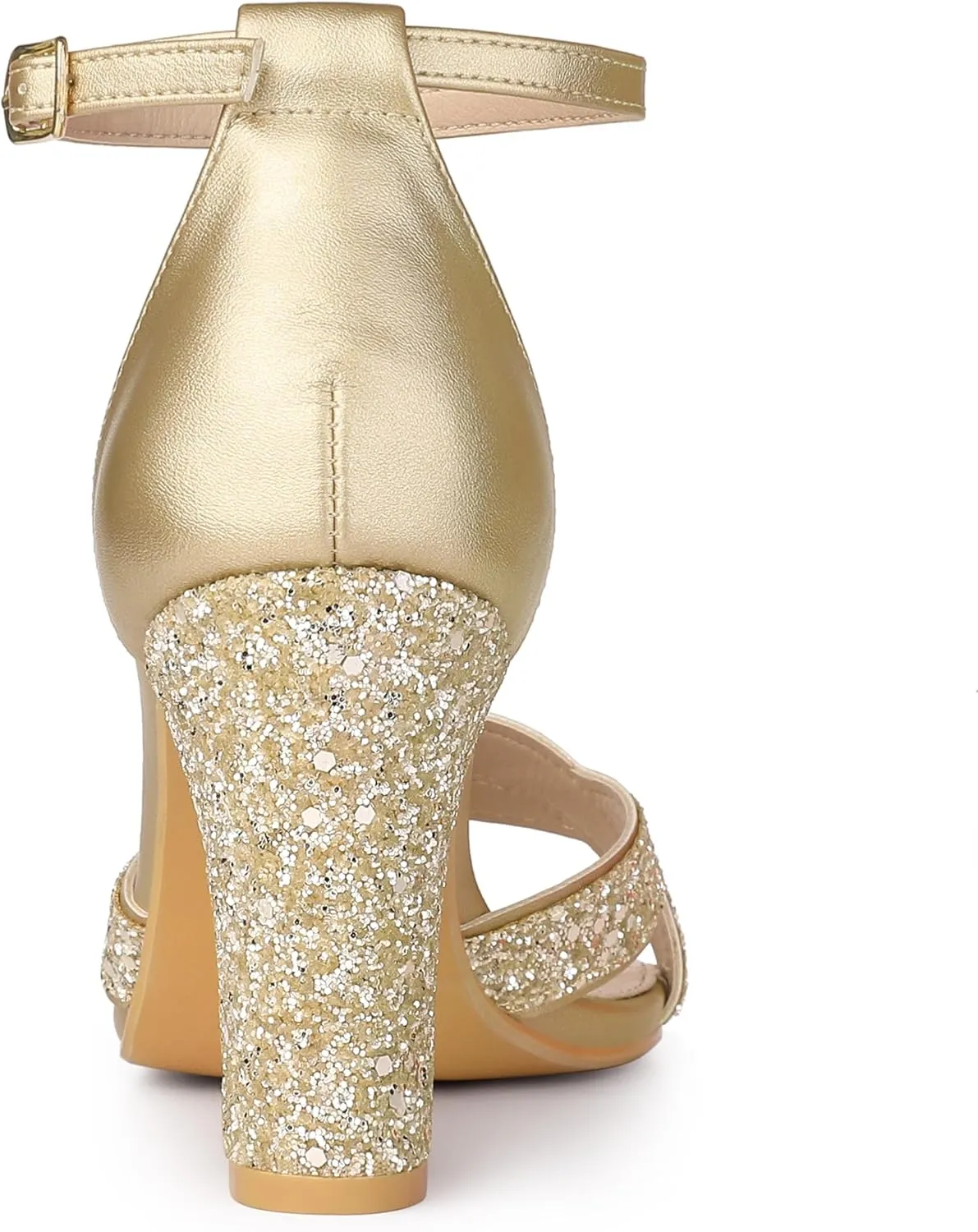 Allegra K Women's Glitter Ankle Strap High Chunky Heel Sandals