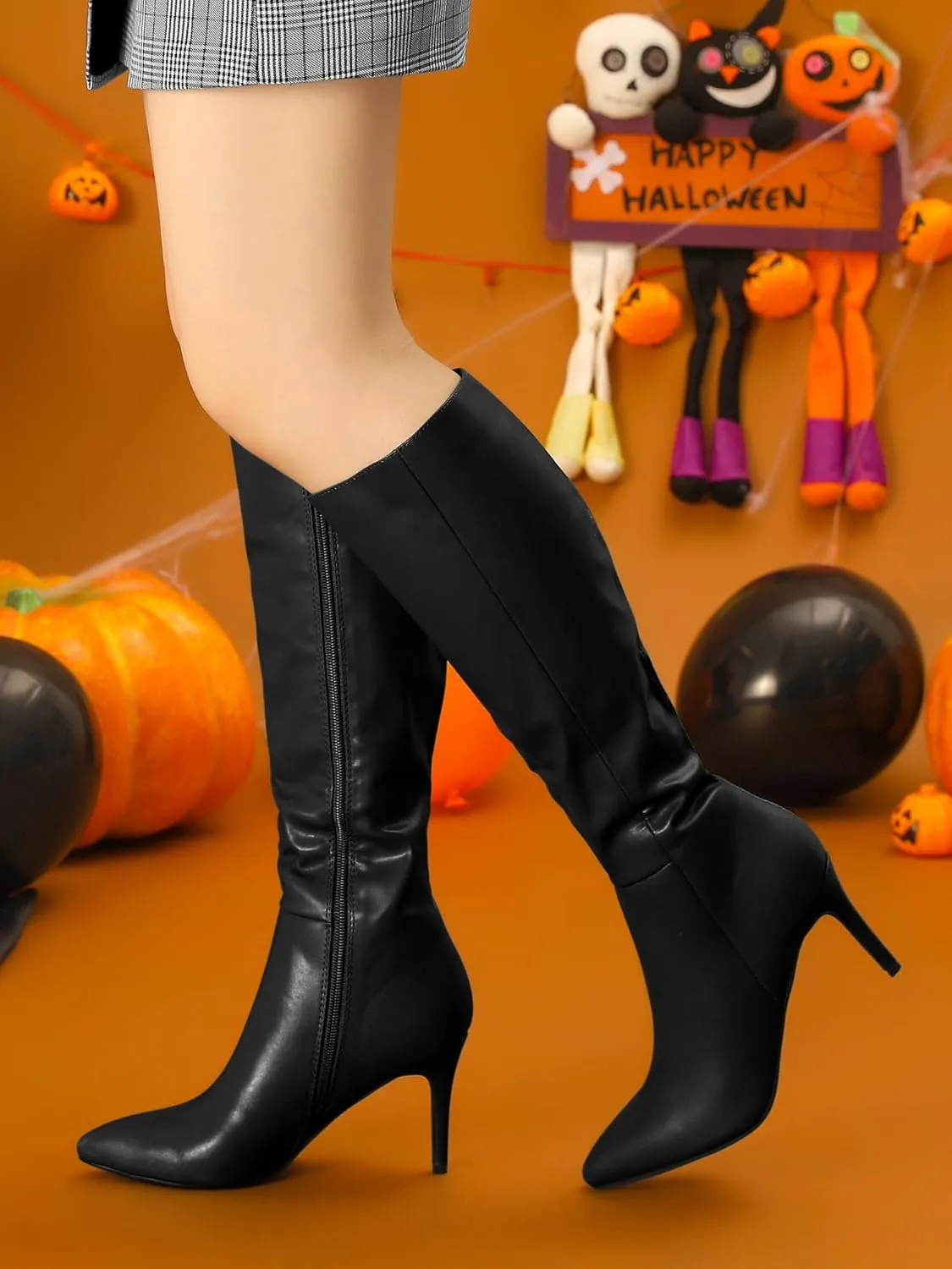 Allegra K Women's High Heels Pointed Toe Stiletto Heel Knee High Boots