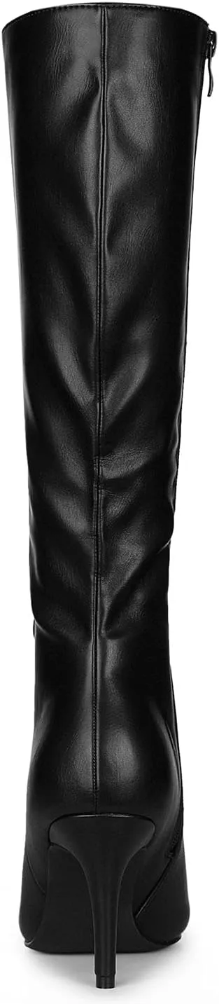 Allegra K Women's High Heels Pointed Toe Stiletto Heel Knee High Boots