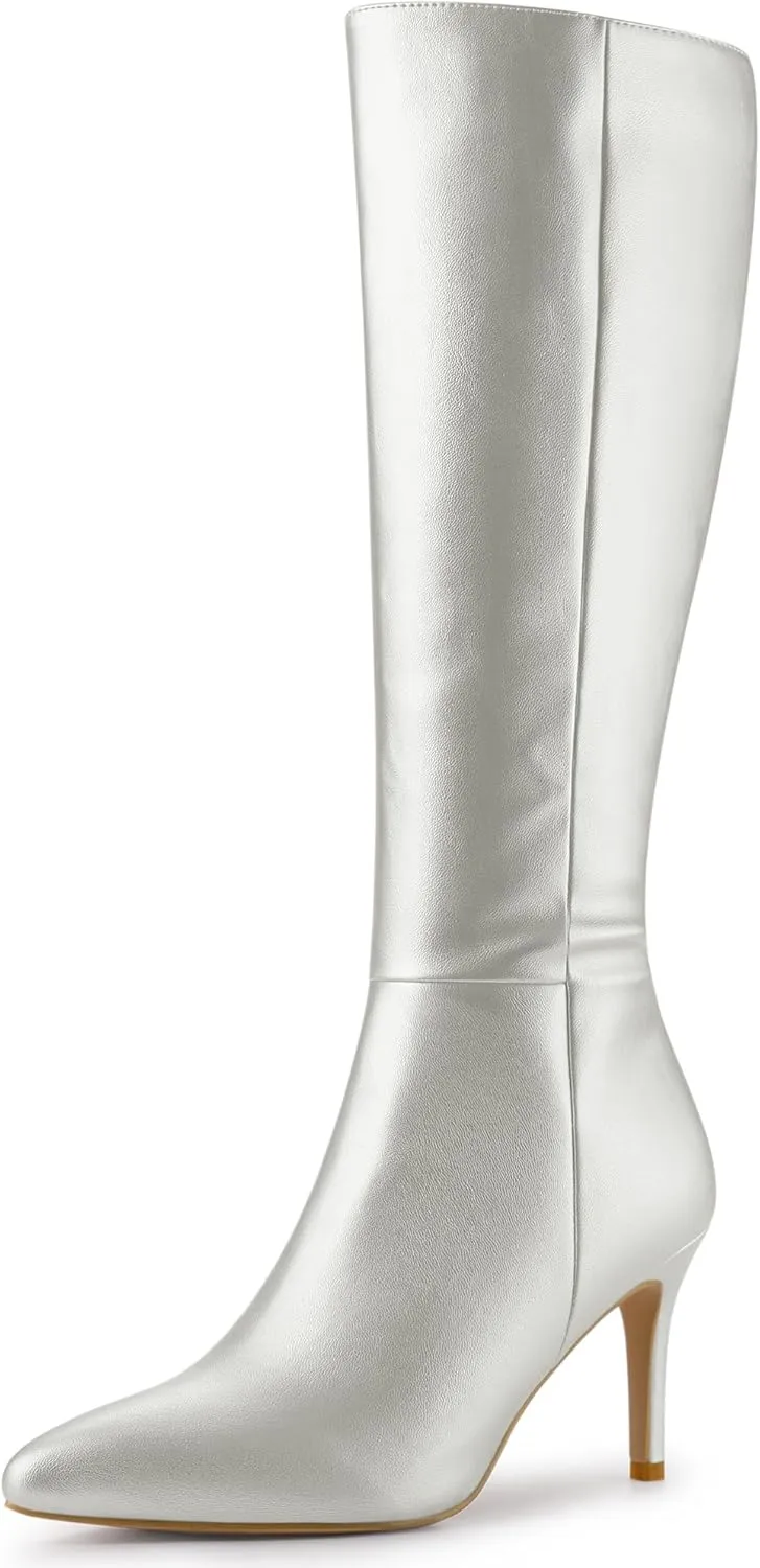 Allegra K Women's High Heels Pointed Toe Stiletto Heel Knee High Boots