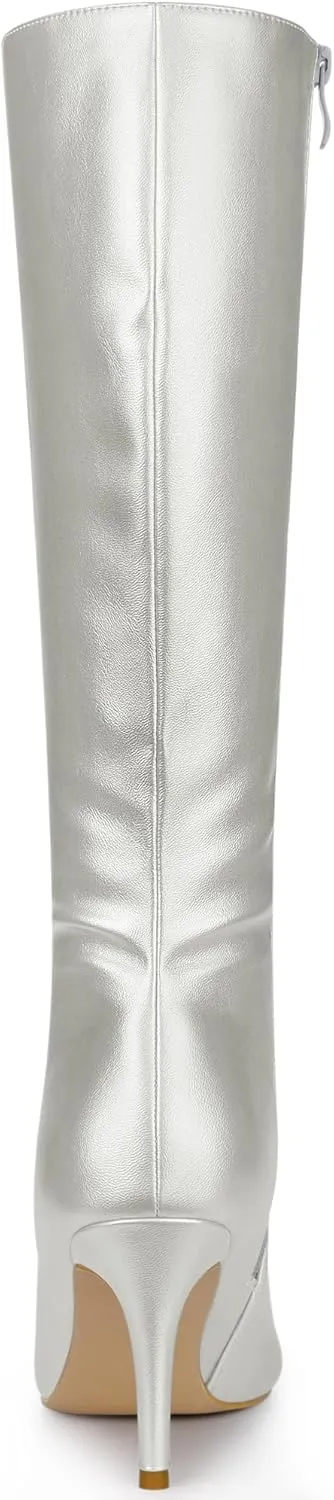 Allegra K Women's High Heels Pointed Toe Stiletto Heel Knee High Boots