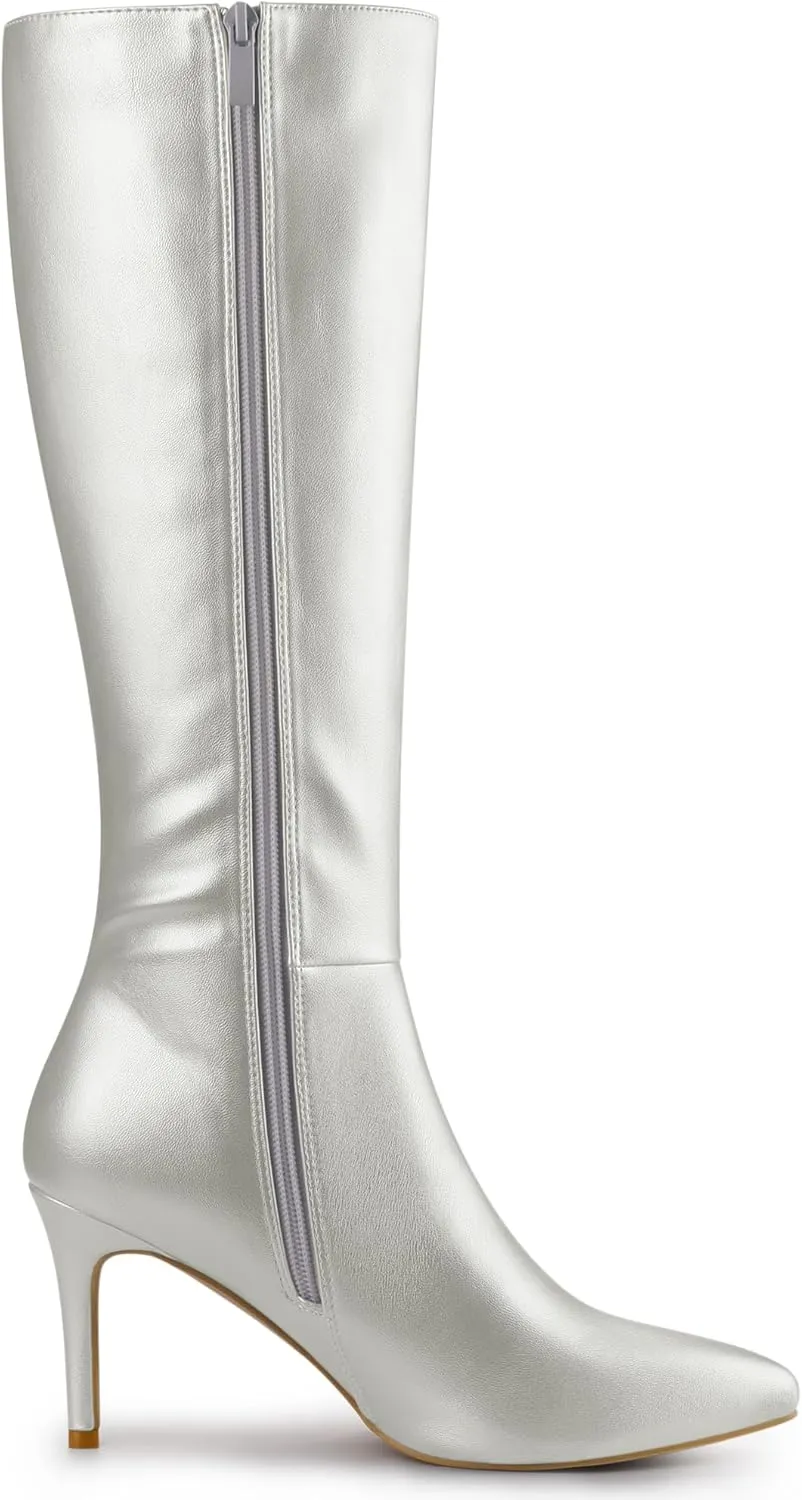 Allegra K Women's High Heels Pointed Toe Stiletto Heel Knee High Boots