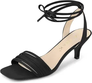 Allegra K Women's Kitten Heel Lace Up Suede Heel Sandals