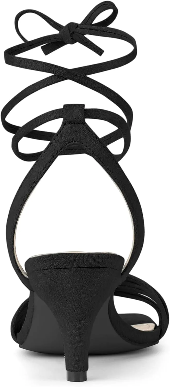 Allegra K Women's Kitten Heel Lace Up Suede Heel Sandals