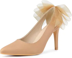 Allegra K Women's Mesh Bow Pointed Toe Stiletto High Heels Pumps