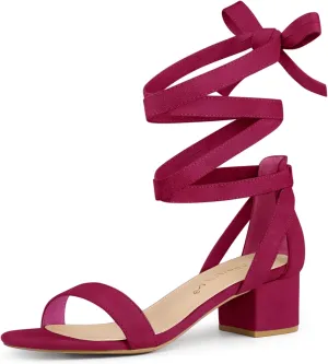 Allegra K Women's Open Toe Block Heel Lace Up Heels Heel Sandals