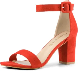 Allegra K Women's Open Toe High Chunky Heel Buckle Ankle Strap Sandals