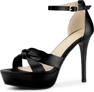 Allegra K Women's Platform Heels Twist Knot Stiletto Heel Satin Heel Sandals